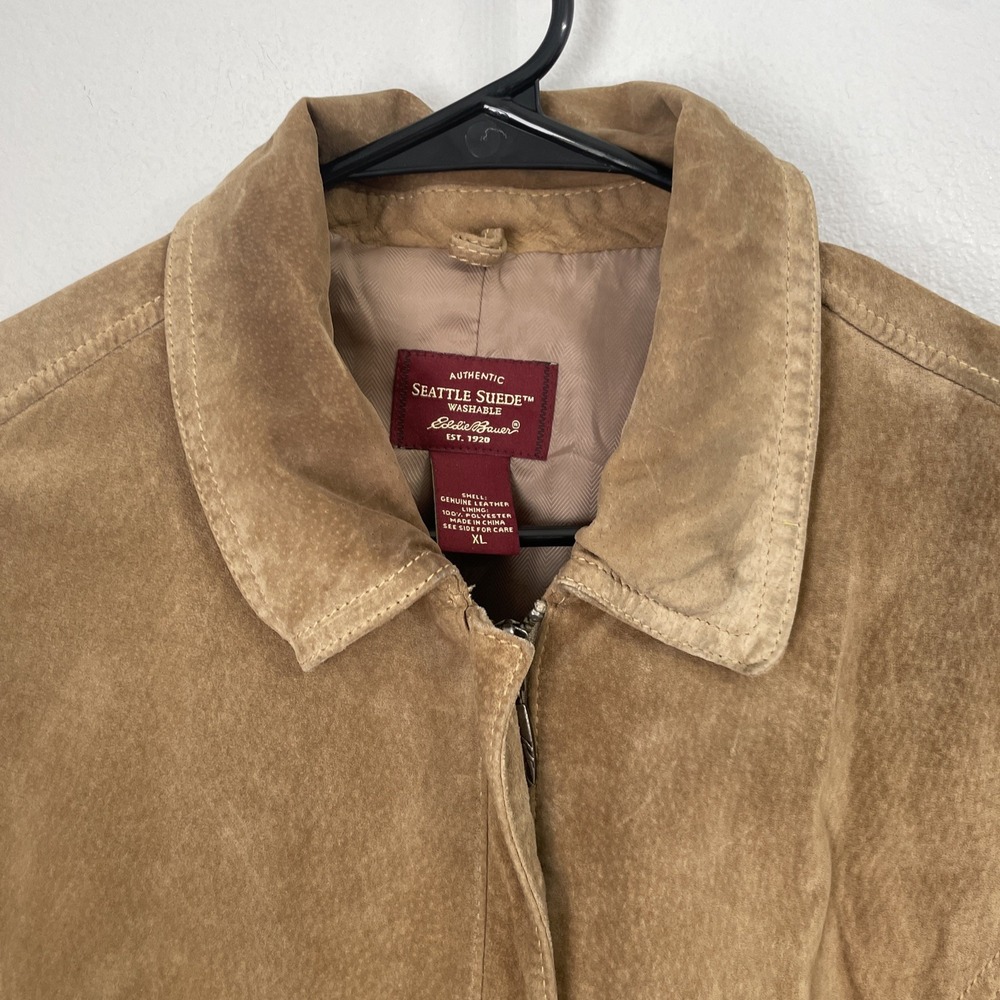 Eddie Bauer Womens Seattle Suede Leather Jacket Brown Long Sleeve-S XL-Y2K